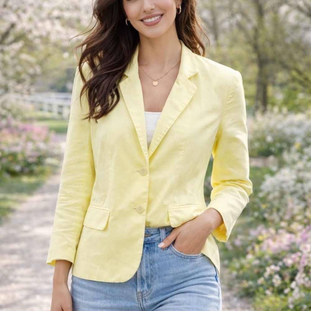 Banana Republic Citron Yellow Linen and Cotton Mix Blazer